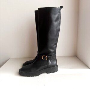 Zara Black Leather Pull on Classic Boots 42